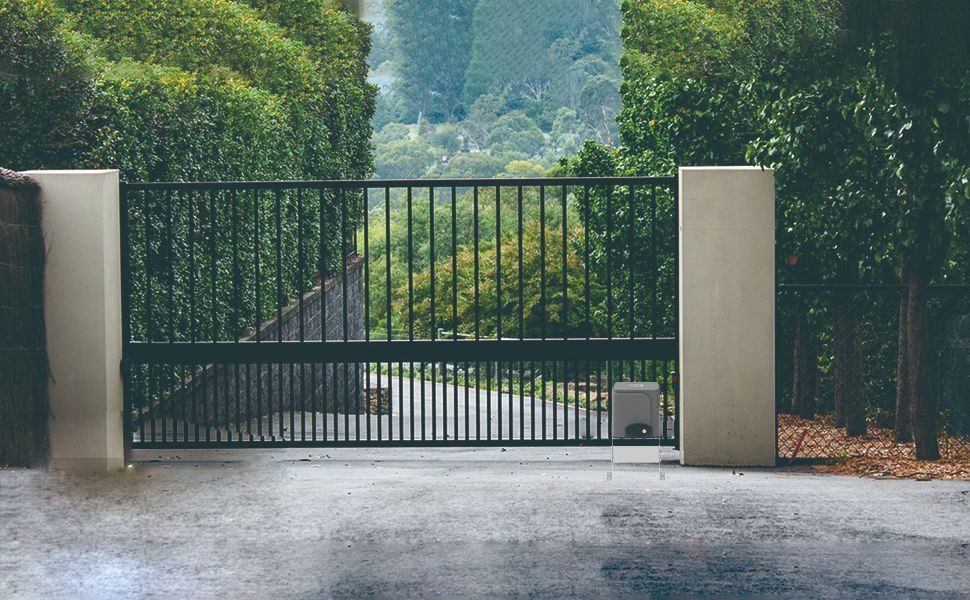 Residential sliding driveway gate automated with a POCO Garage Doors gate opener installation in the Tri-Cities